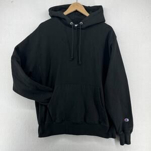 CHAMPION Hoodie Adult L Reverse Weave Fleece Sweatshirt Pullover Black